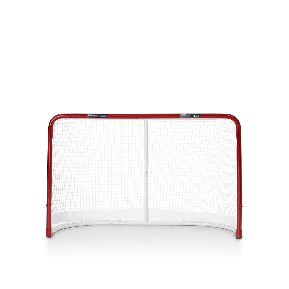 Extreme Hockey Goal Pro Steel med röd ram och vit nät, designad för att motstå hög hastighetsskjutningar och enkel förvaring.