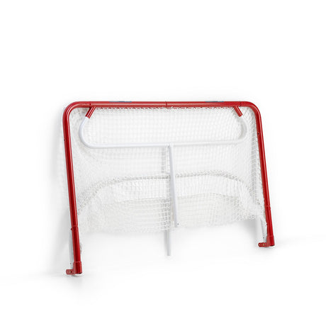 Extreme Hockey Goal Pro Steel, robust hockeymål med röd ram och vit nät. Perfekt för träningspass och foldbart för enkel förvaring.