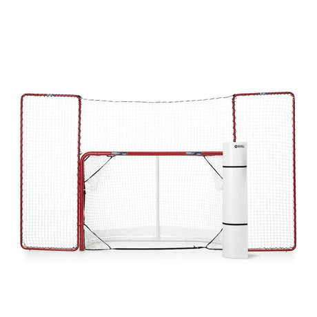 Hockeymålvakt med skottramp och teknikpaket för att förbättra skyttens träning och skjutprecision.