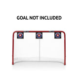 Extreme hockey shooting targets displayed on a goal frame, enhancing accuracy training. Note: goal not included.